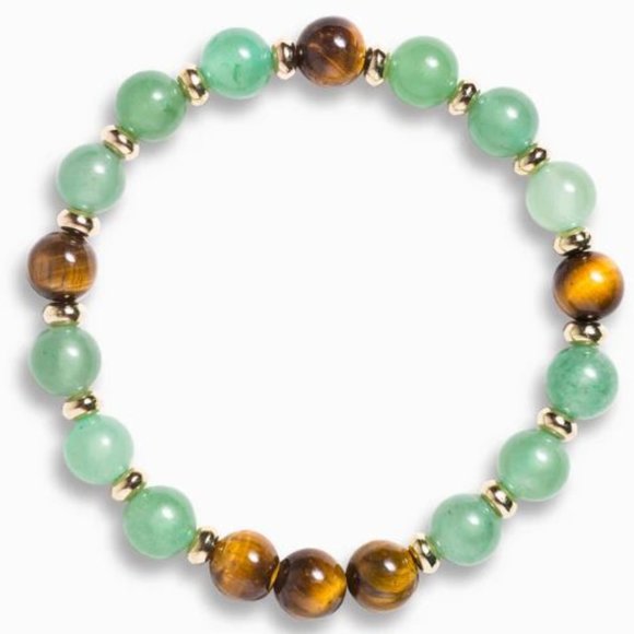 10mm Green Aventurine & Tiger Eye 'Optimism' Stretch Bracelet - Picture 1 of 7